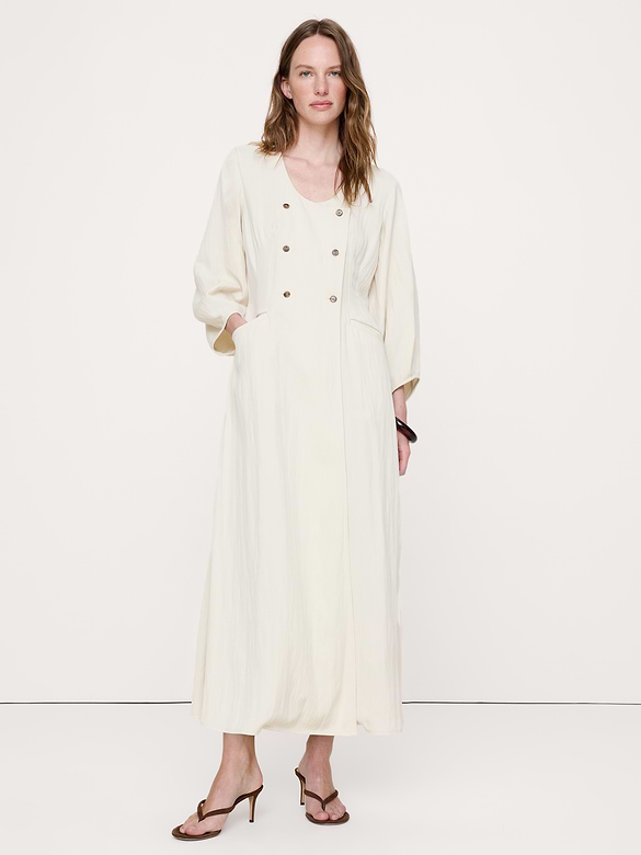 Robe longue boutonnée en sergé fluide