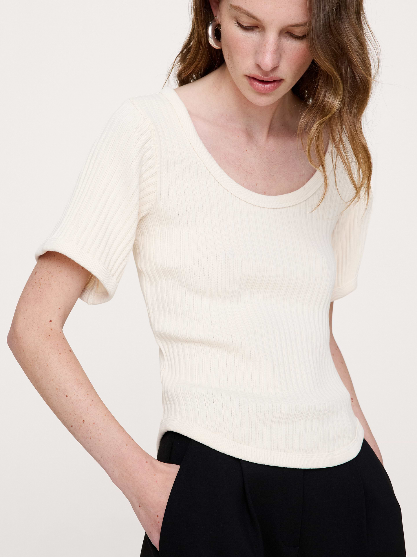 Image number 3 showing, Ribbed Stretch-Cotton Scoop-Neck T-Shirt