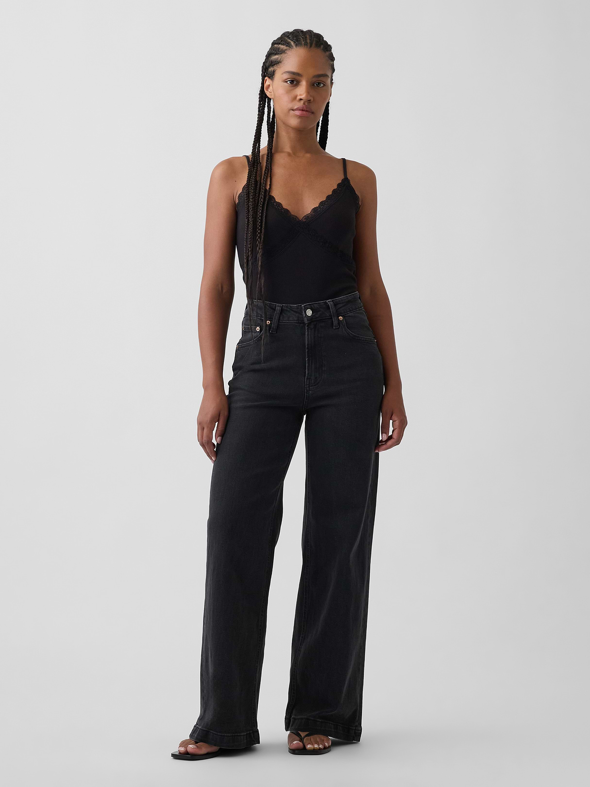 Curvy High Rise Stride Wide-Leg Jeans - Black by Gap