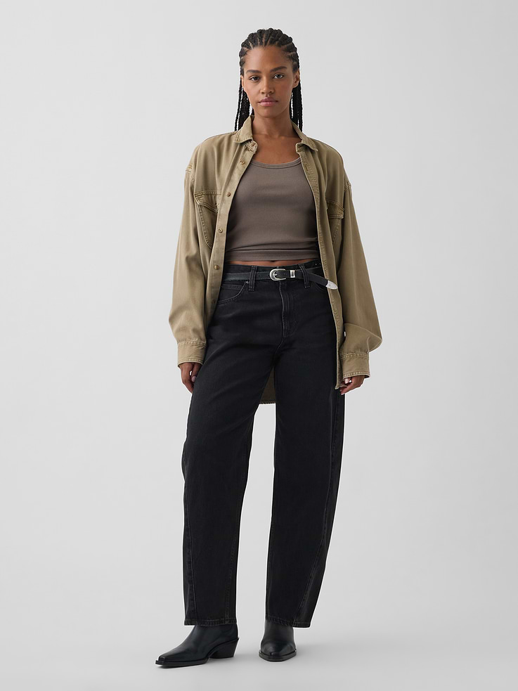 Image number 1 showing, Curvy High Rise Barrel Jeans