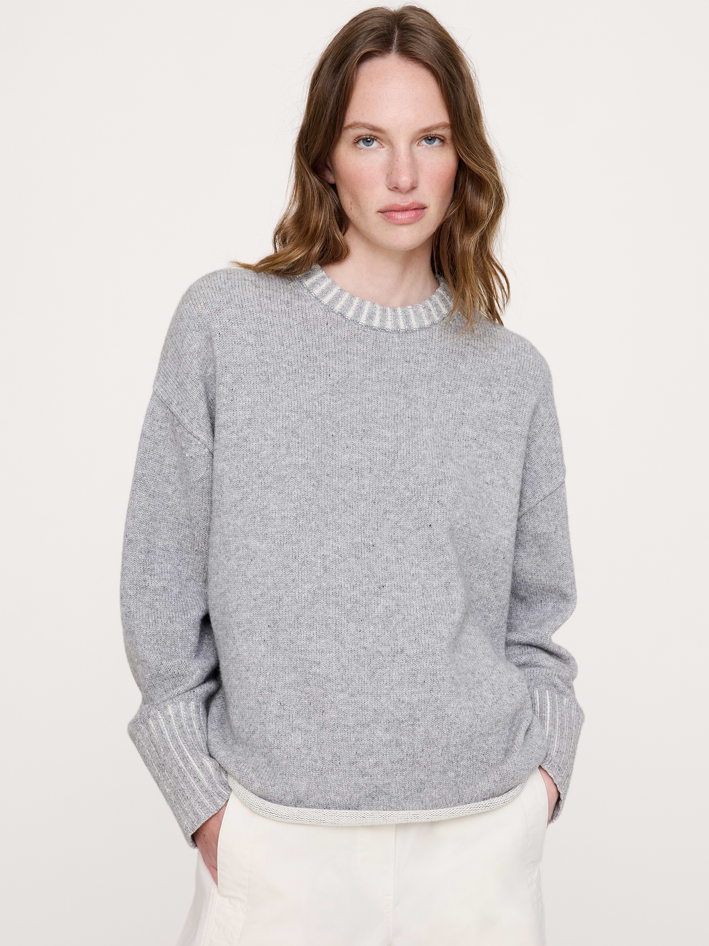 Image number 1 showing, Oversized Merino-Cotton Crew-Neck Sweater