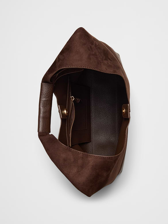 Vegan Suede Mixed Media Medium Slouchy Tote