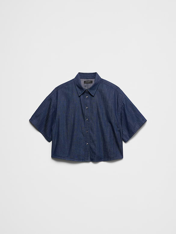 Denim Boxy Cropped Shirt