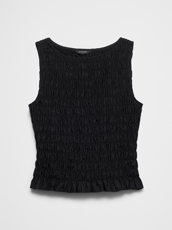 Boatneck Smocked Cropped Top