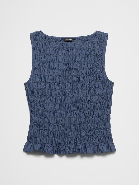 Boatneck Smocked Cropped Top