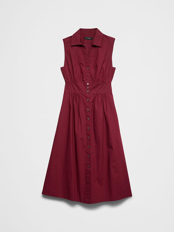 Poplin Collared Button-Down Midi Dress