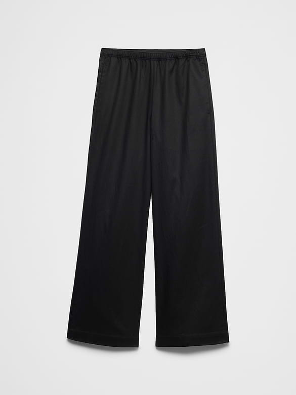 Wide-Leg High-Rise Drapey Twill Pull-On Pant