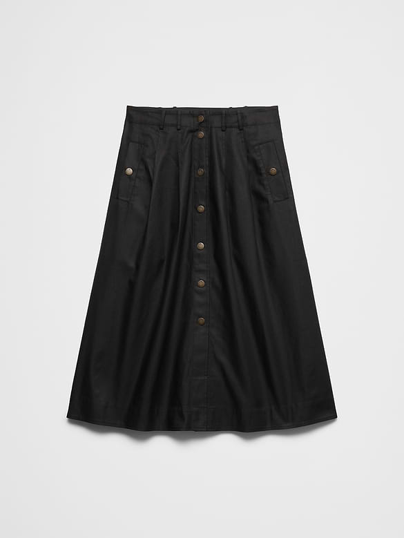 Seamed Button-Front Midi Skirt