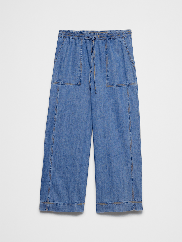 Wide-Leg Mid-Rise Pull-On Utility Jean
