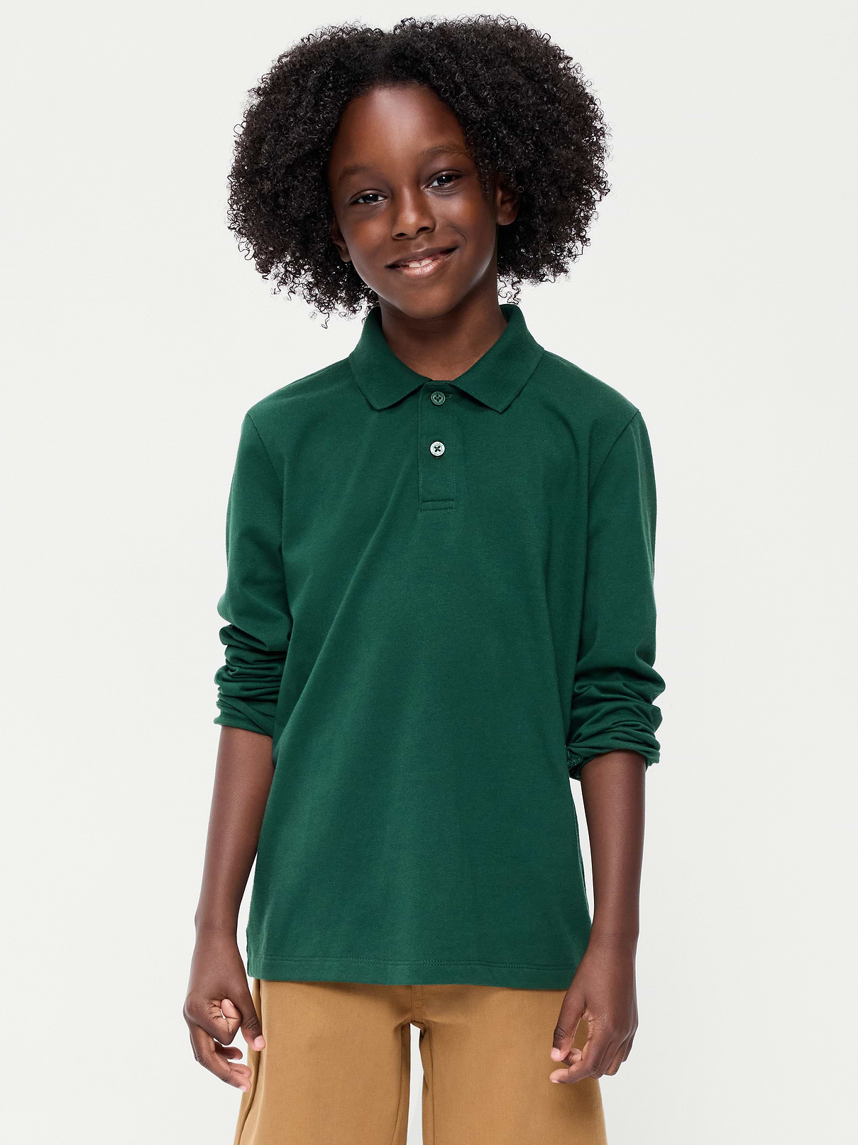 Image number 1 showing, School Uniform Long-Sleeve Polo Shirt for Boys