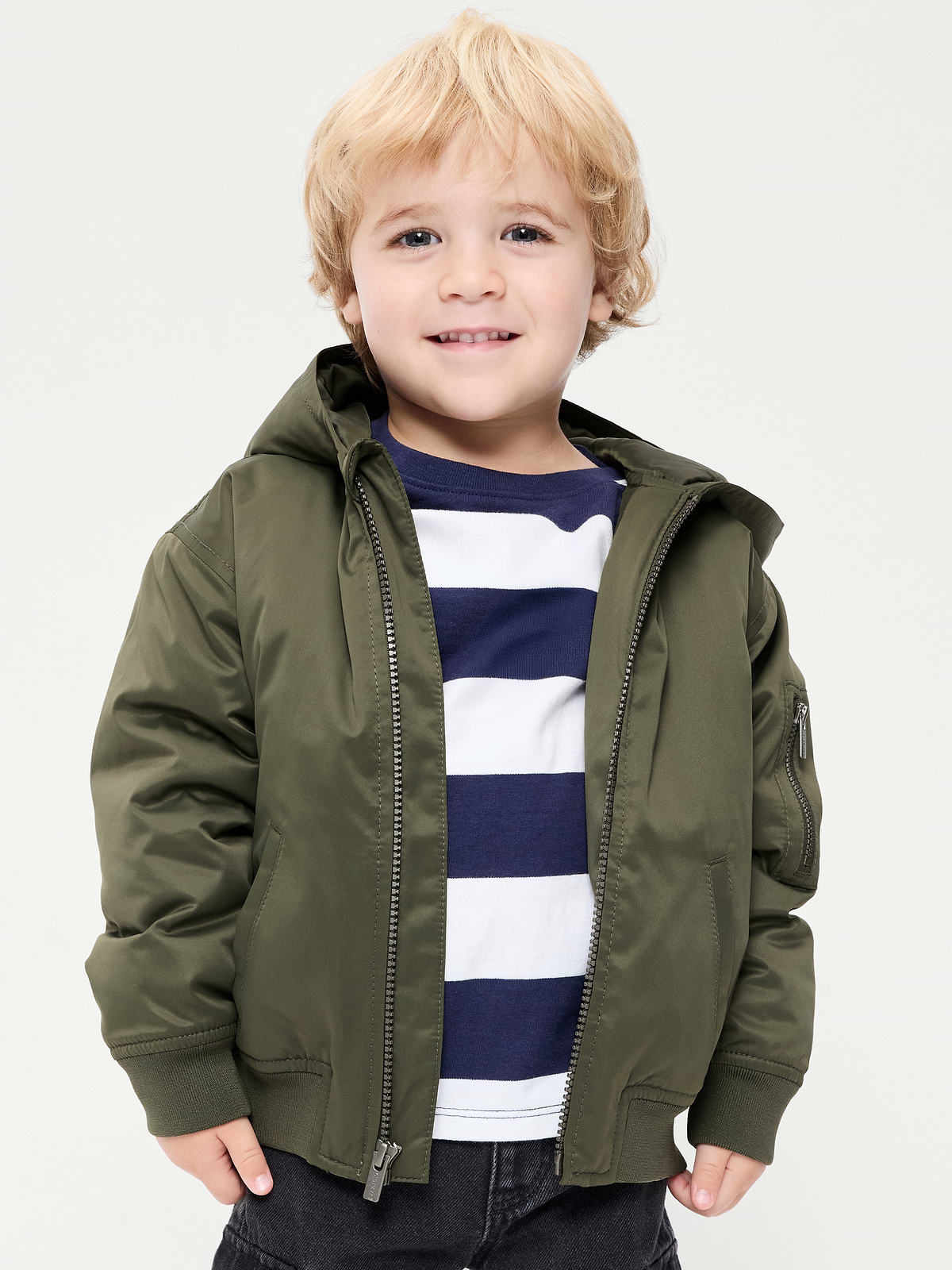 Water-Resistant Oversized Satin Bomber Jacket for Toddler Boys
