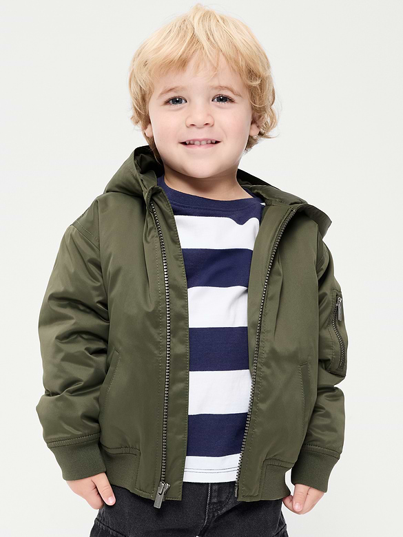 Water-Resistant Oversized Satin Bomber Jacket for Toddler Boys