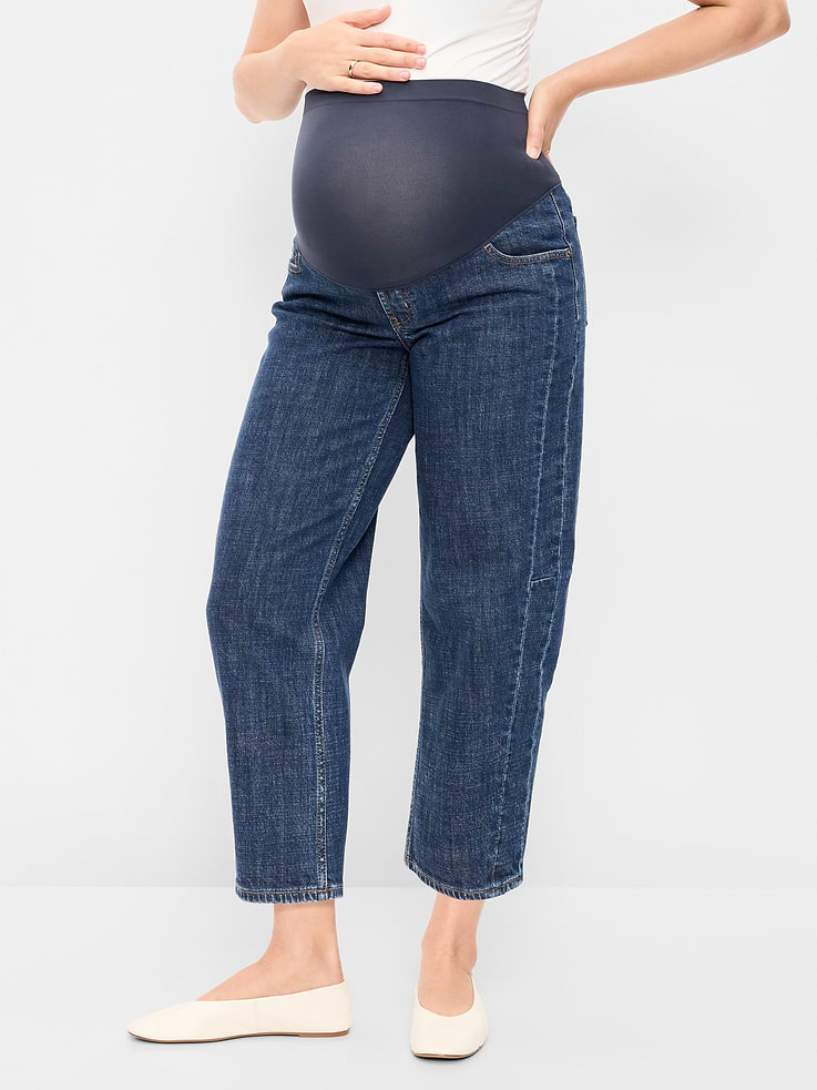 Image number 2 showing, Maternity Full-Panel Barrel Ankle Jeans