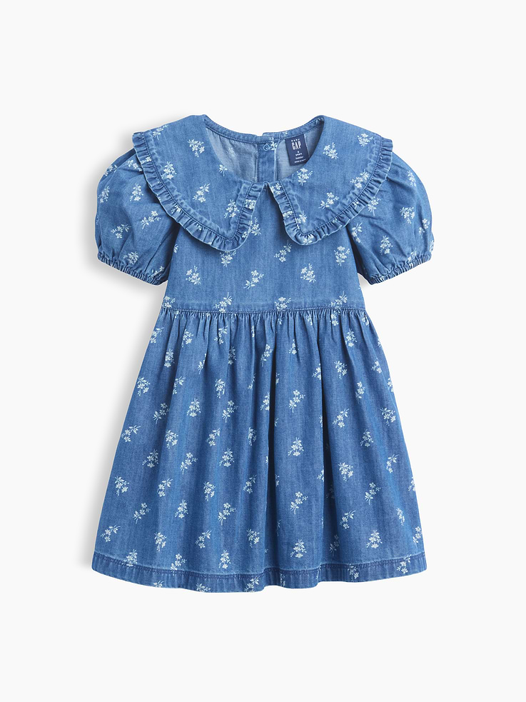 Image 2 of 3, Baby & Toddler Denim Collared Floral Dress