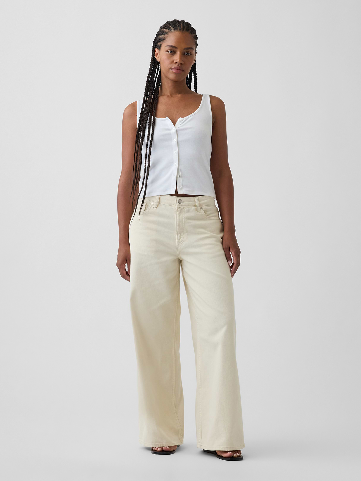 Curvy Mid Rise UltraSoft Baggy Jeans - Ecru beige by Gap