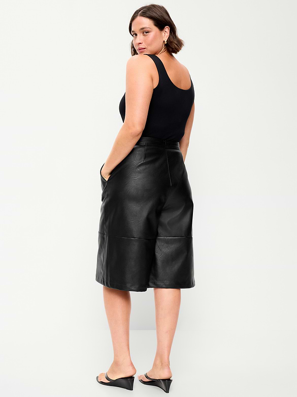 Mid-Rise Faux-Leather Baggy Culottes