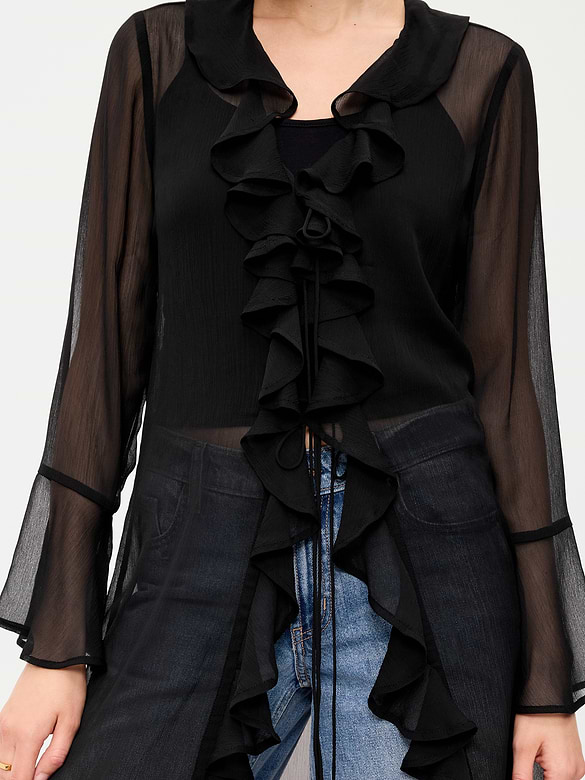 Long-Sleeve Sheer Chiffon Duster