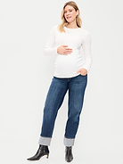 Image 1 of 2, Meet our maternity OG Loose Jeans. Part ‘90s nostalgia, part new-normal comfort., full-panel waistband, faux fly, scoop pockets at front, patch pockets at back, cuffed hem, Product #915867
