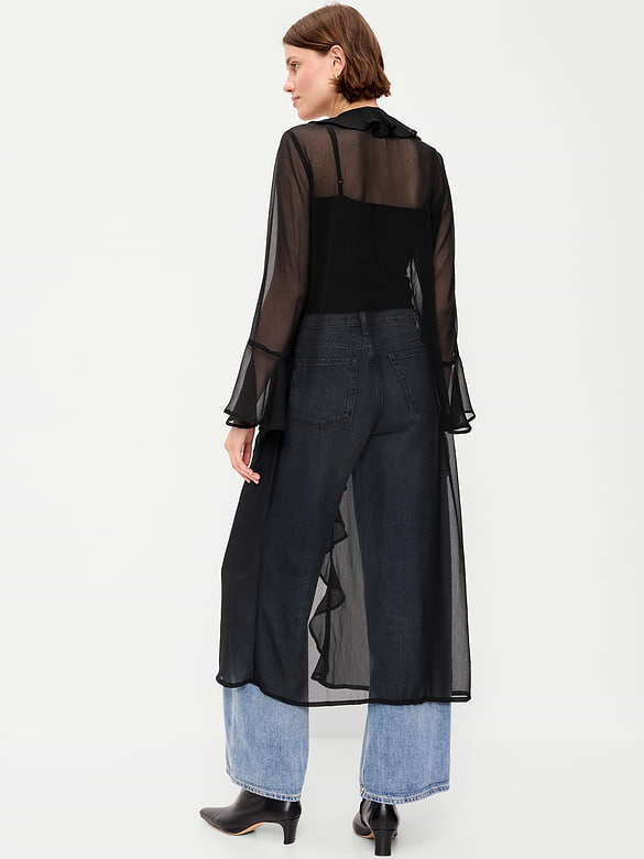 Long-Sleeve Sheer Chiffon Duster