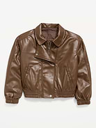 L'image numéro 1 présente Blouson d’aviateur surdimensionné hydrorésistant en similicuir pour fille