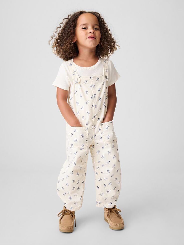 Image number 1 showing, Baby & Toddler Floral Denim Horseshoe Overalls