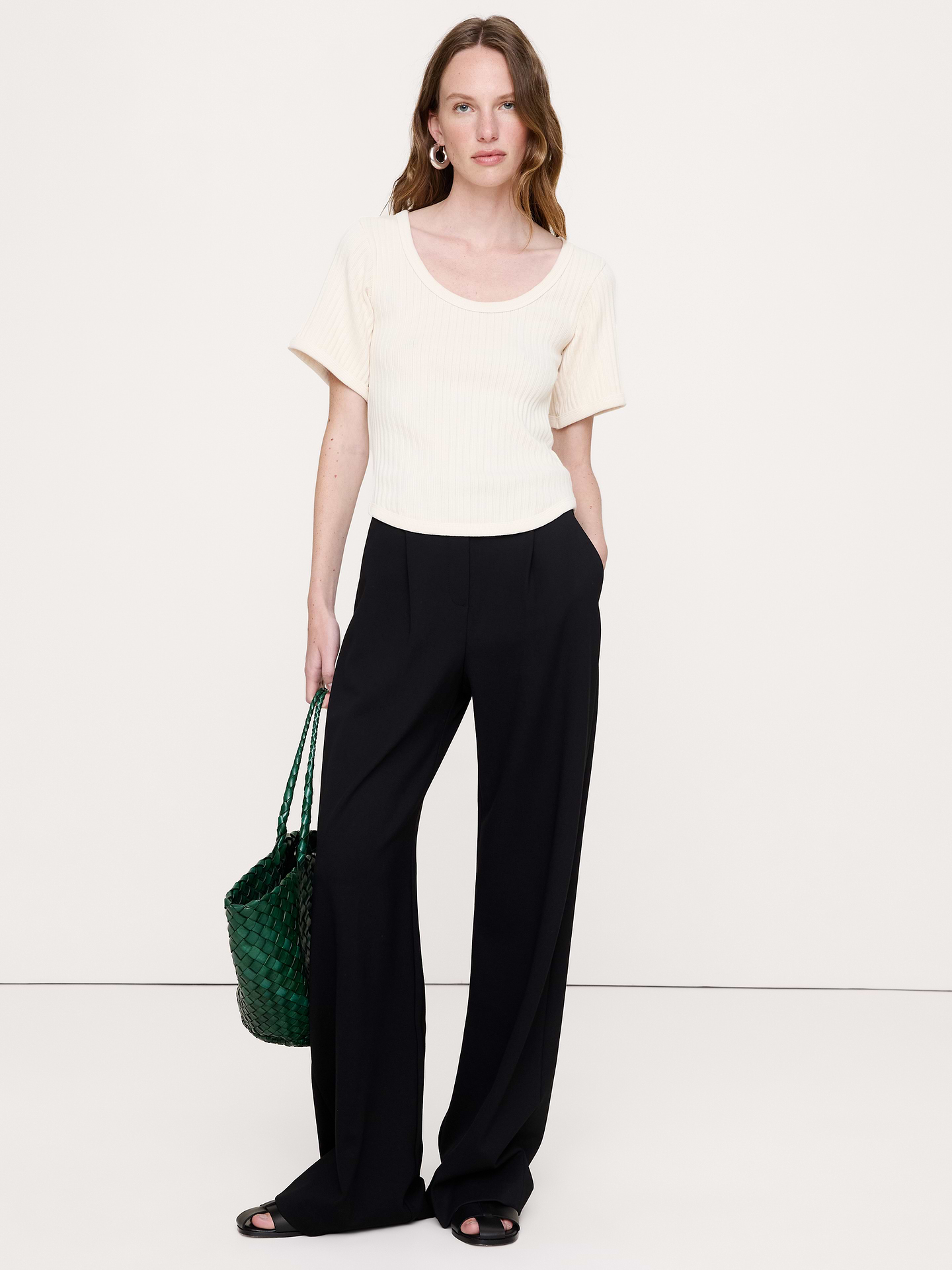 Image number 1 showing, Ribbed Stretch-Cotton Scoop-Neck T-Shirt