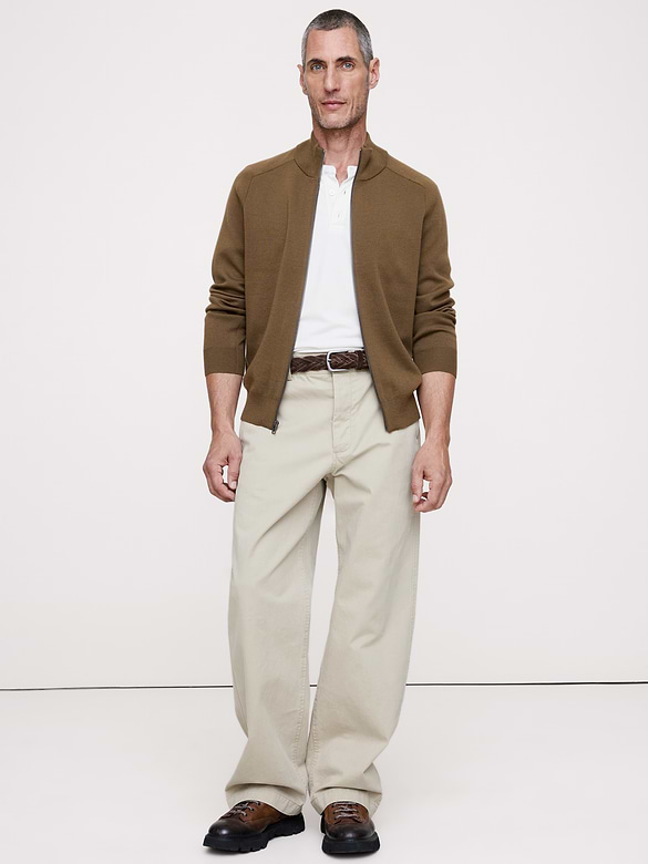 Double-Faced Merino Sweater Jacket with Suede Elbow Patches