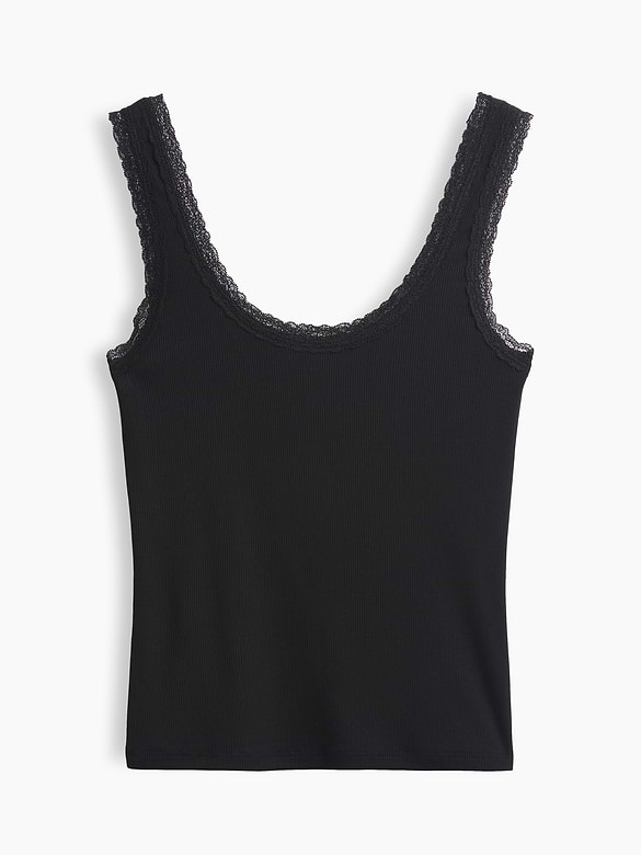 Mini Rib Lace-Trim PJ Tank Top