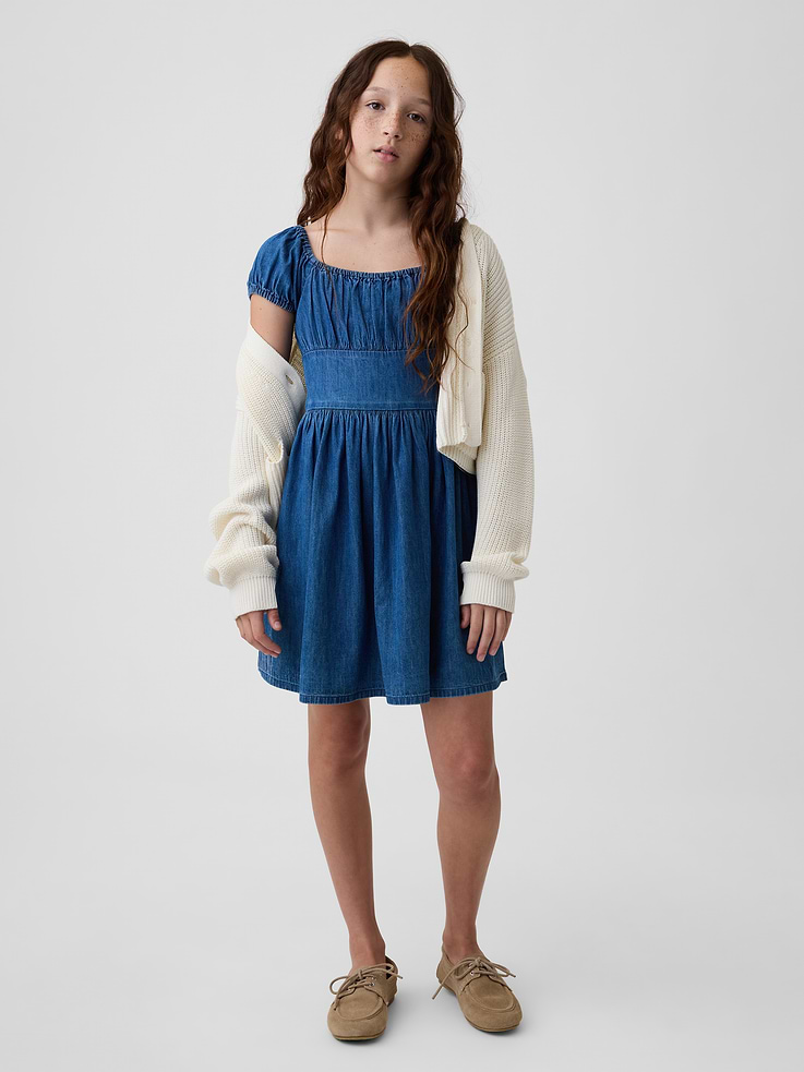 Image number 4 showing, Kids Denim Puff-Sleeve Mini Dress