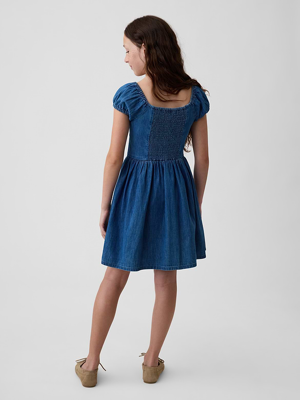 Kids Denim Puff-Sleeve Dress
