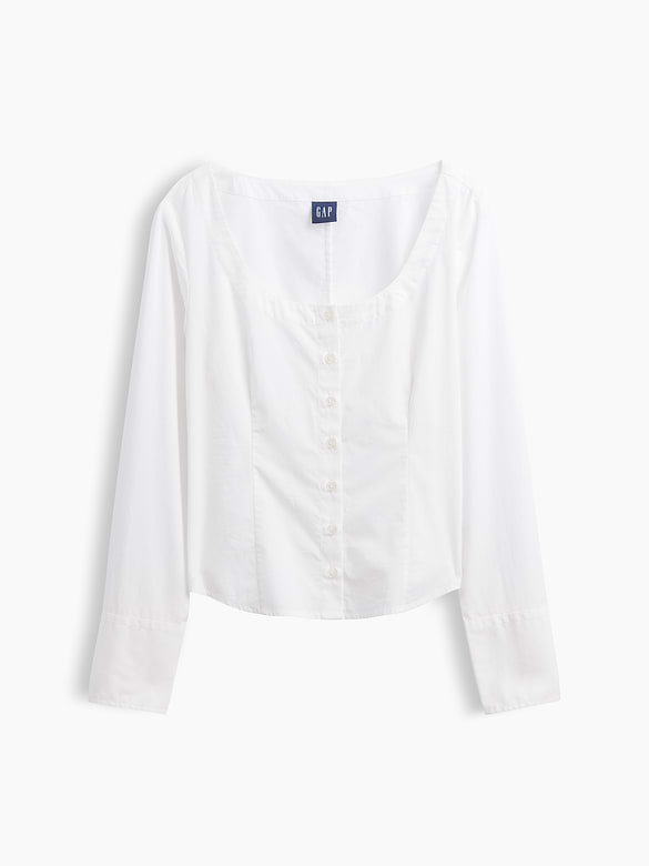 Organic Cotton Poplin Scoop Neck Top