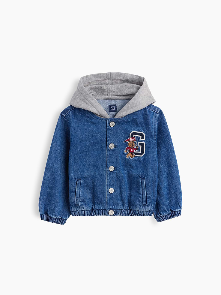 Image number 2 showing, Baby & Toddler Denim Varsity Bomber Jacket