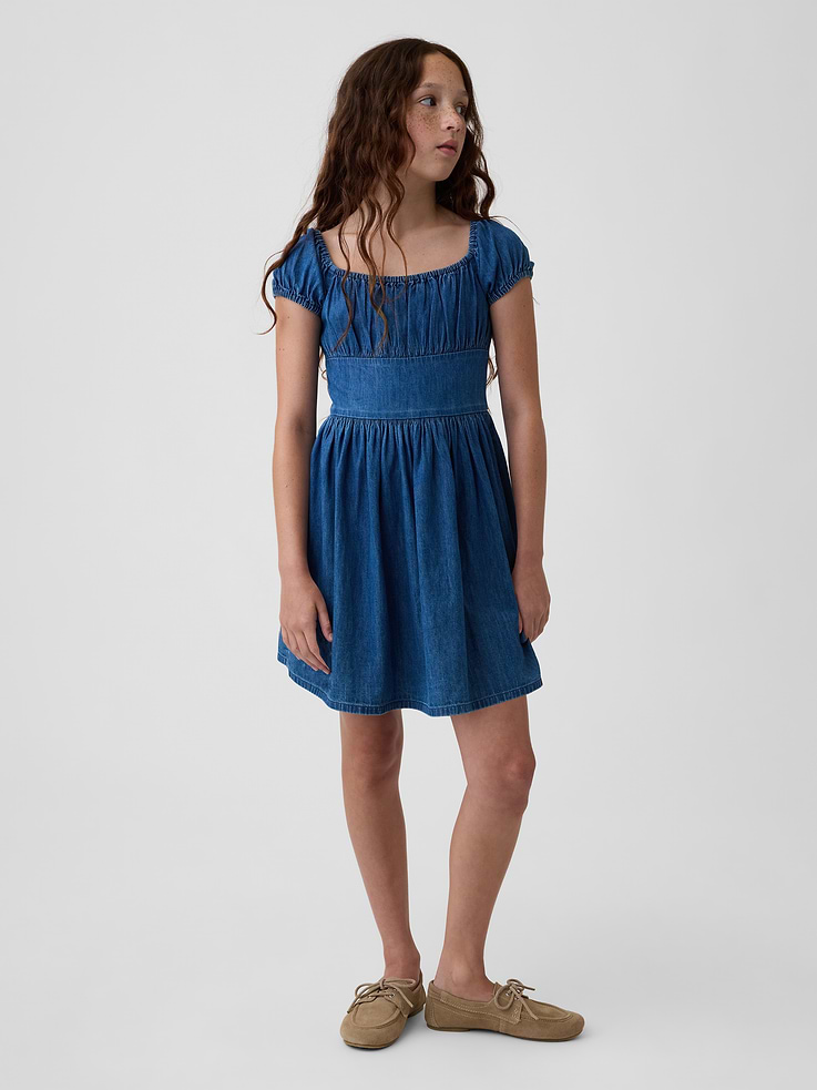 Image number 1 showing, Kids Denim Puff-Sleeve Mini Dress