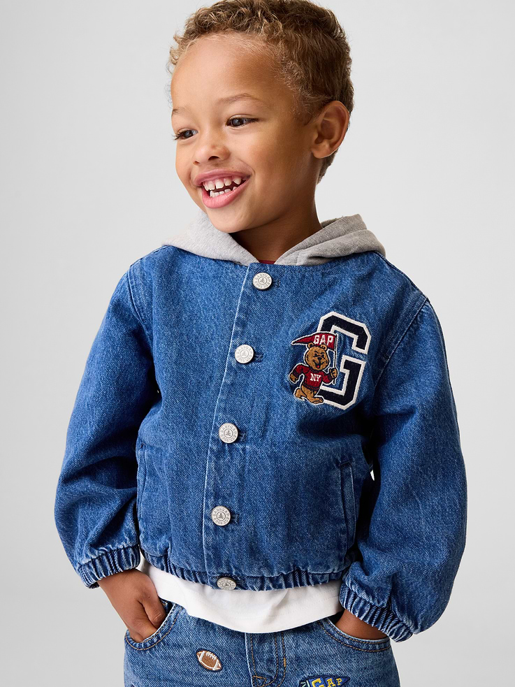 Image number 1 showing, Baby & Toddler Denim Varsity Bomber Jacket