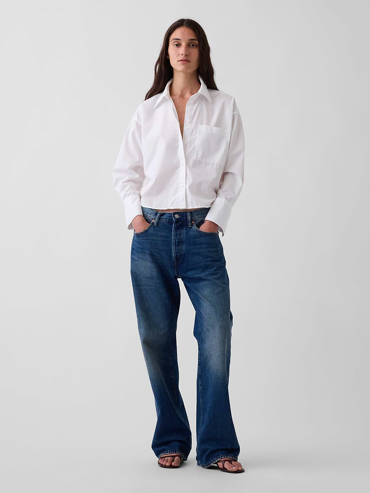 Image number 2 showing, Organic Cotton Poplin Oversized Crop Shirt