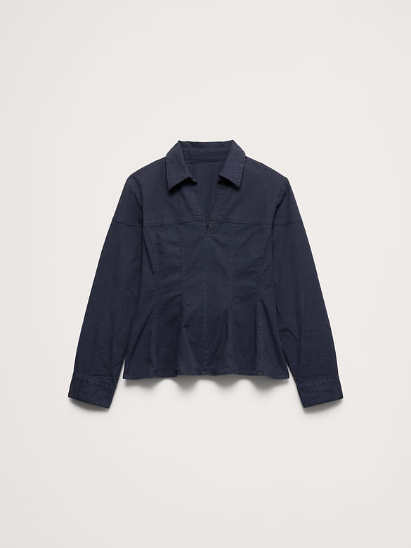 Stretch-Cotton Pleated-Waist Top