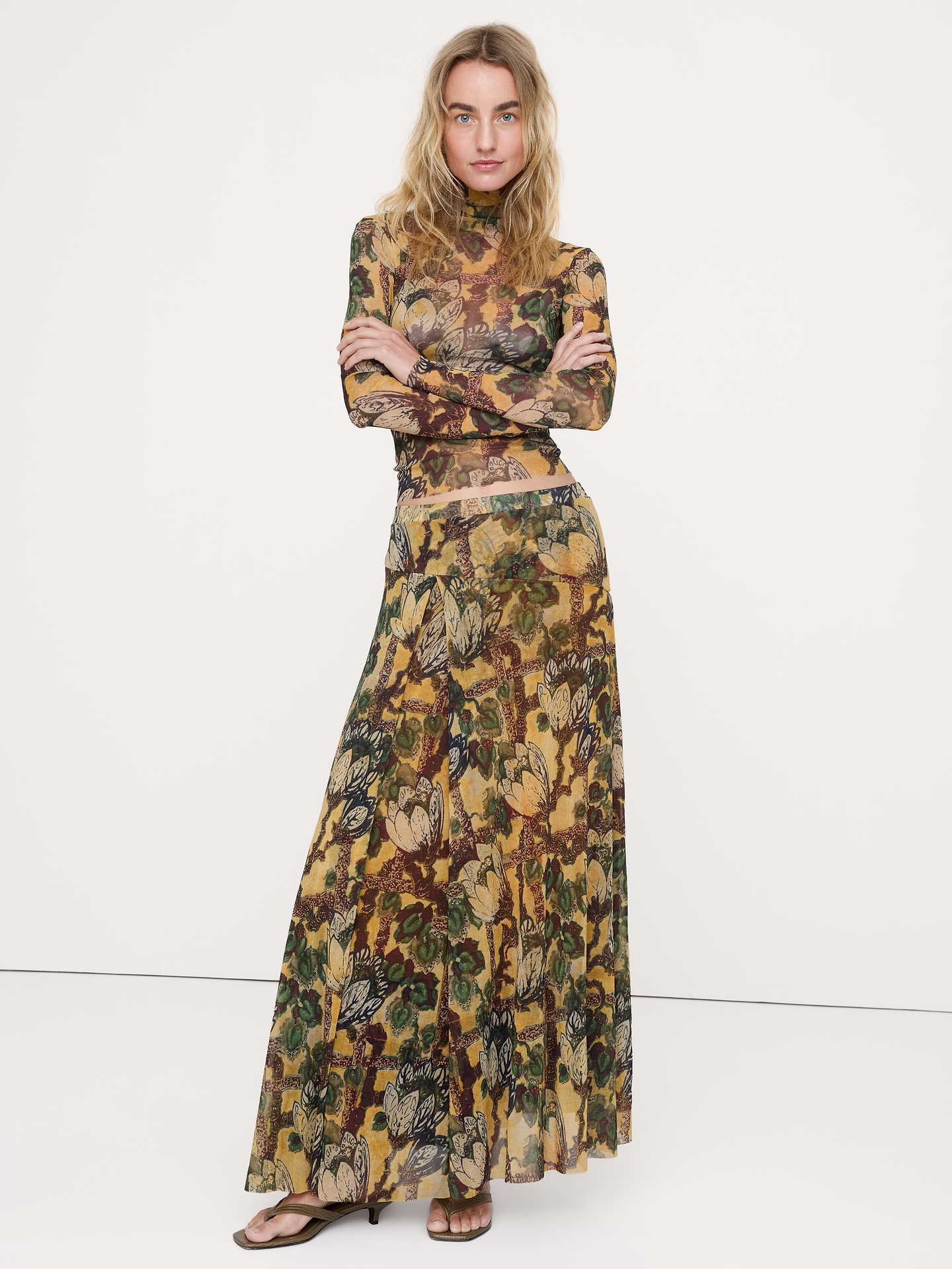 Image number 1 showing, Mesh Pleated Maxi Skirt