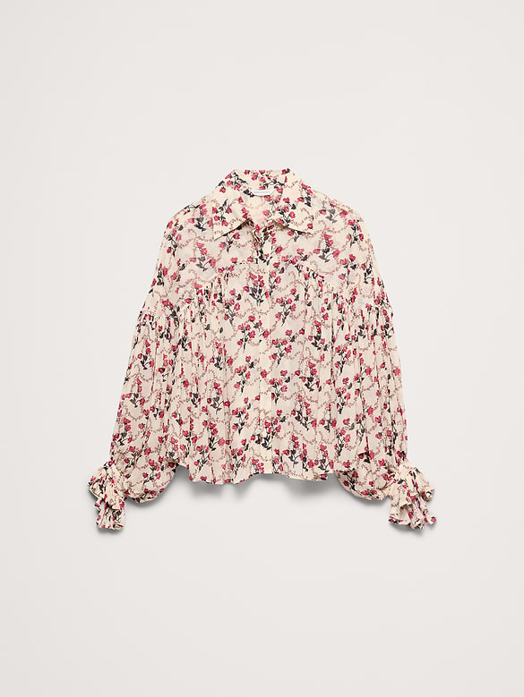 Viscose Balloon-Sleeve Blouse