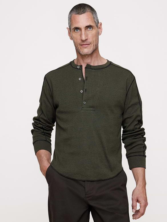 Ribbed Cotton Henley T-Shirt