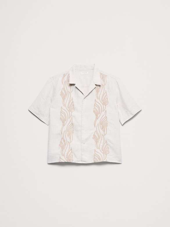 Chemise de vacances décontractée en lin brodé