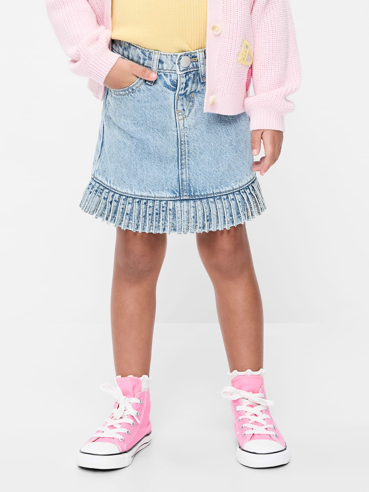 Image number 4 showing, High-Waisted Fringed-Hem Jean Skirt for Toddler Girls