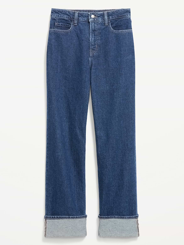 Curvy Extra High-Waisted Cuffed Wide-Leg Jeans