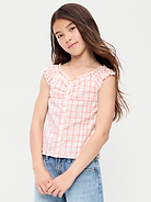Image number 1 showing, Short-Sleeve Sweetheart-Neck Button-Front Top for Girls