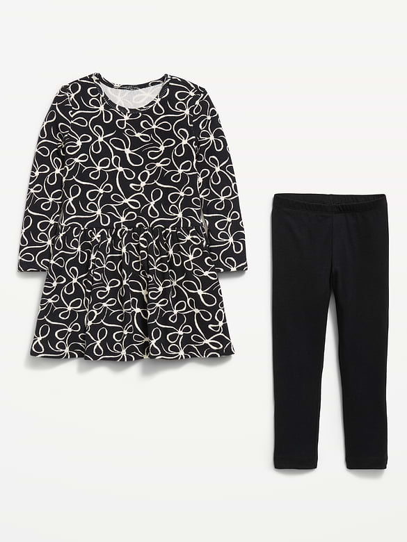 Printed Waffle Knit Dress and Leggings Set for Toddler Girls