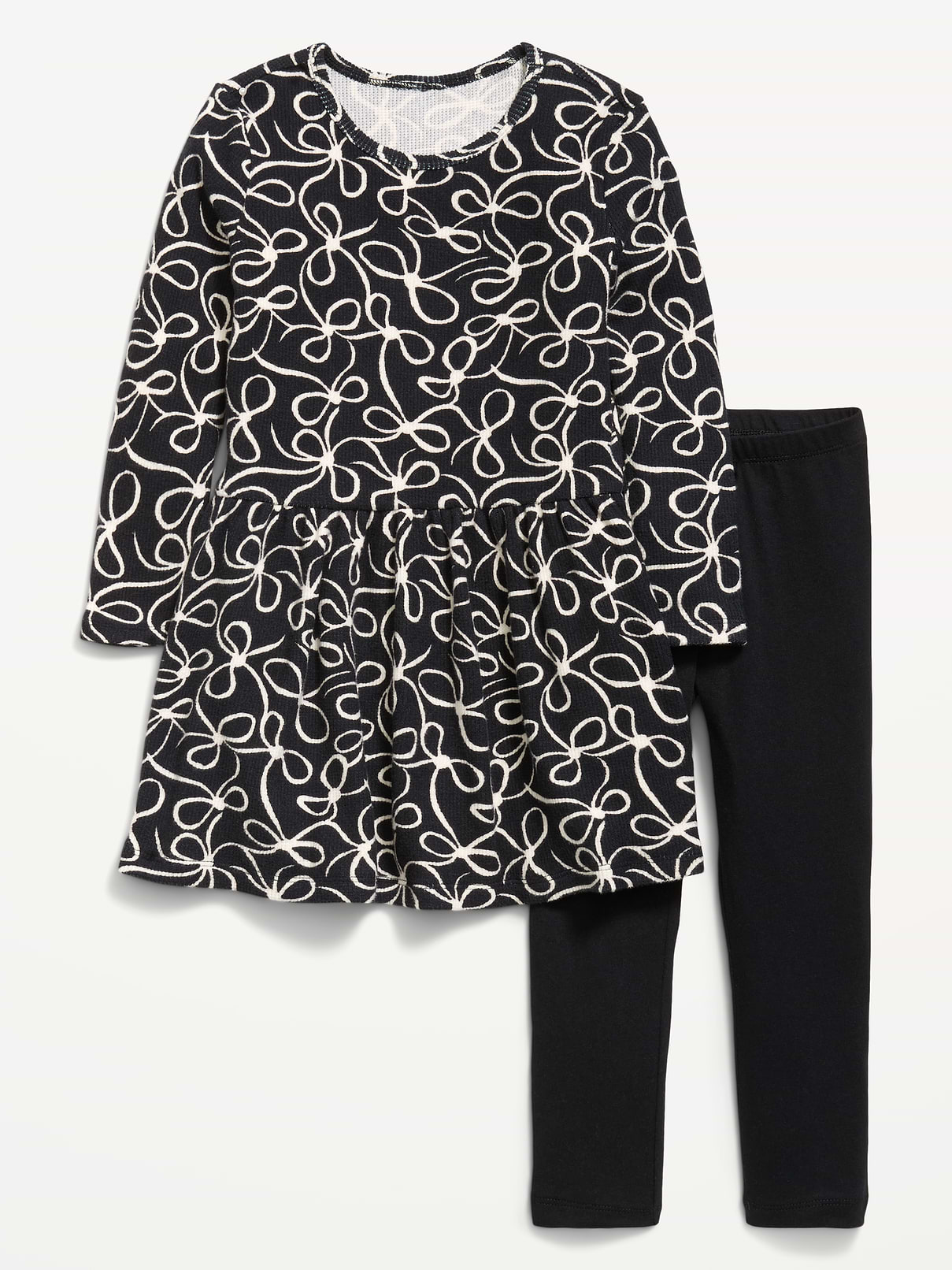 Image number 1 showing, Printed Waffle Knit Dress and Leggings Set for Toddler Girls