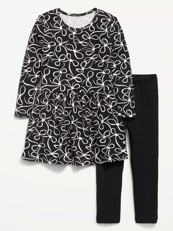 Printed Waffle Knit Dress and Leggings Set for Toddler Girls