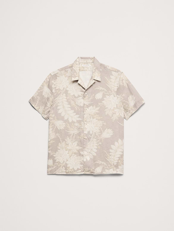 Chemise de vacances classique en lin à motif floral à coupe standard
