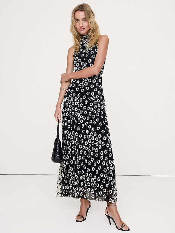 Robe longue à col cravate et à mailles