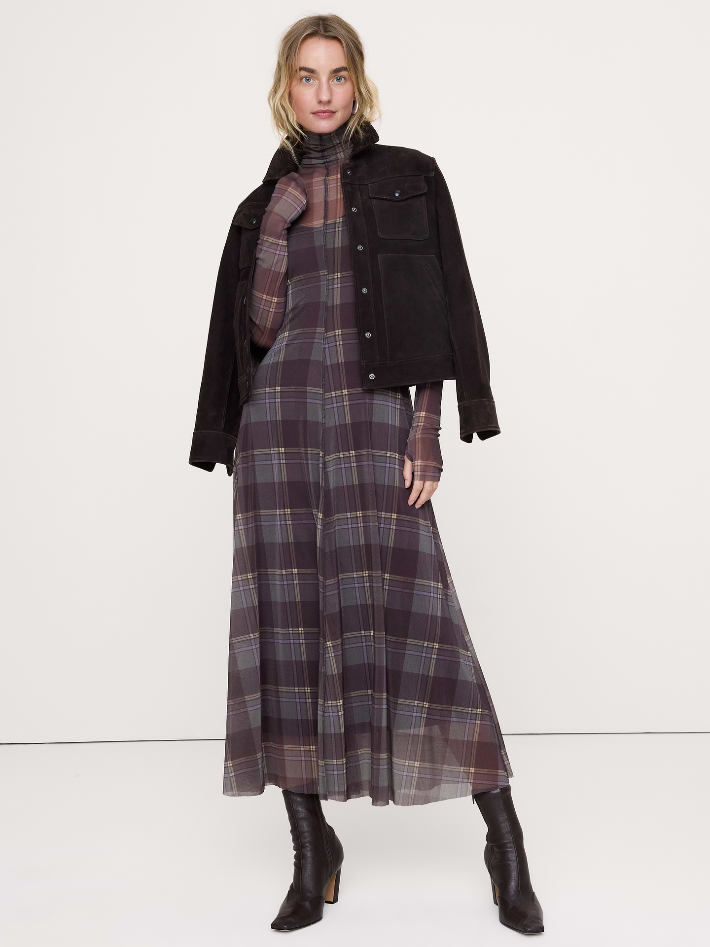 Image number 1 showing, Mesh Long-Sleeve Maxi Dress