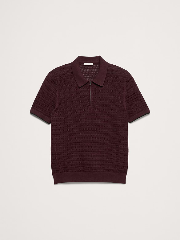 Polo à glissière à maille de coton et lin